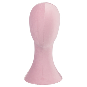 Perückenkopf mit Velours bezogen, in Rosa.