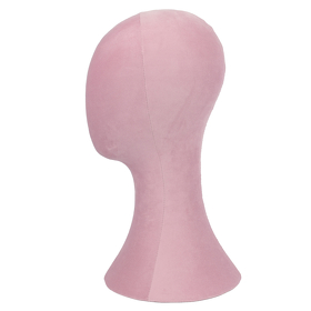 Perückenkopf mit Velours bezogen, in Rosa.